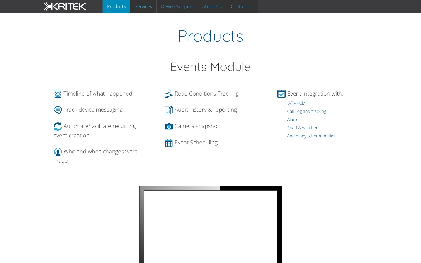 Kritek LLC Products page, captured from the shipped build.